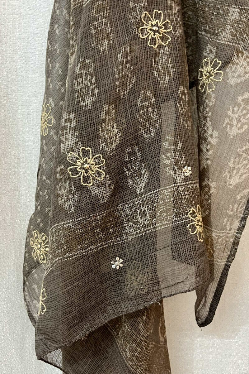 Akola Brown Embroidered Dupatta - Image 4