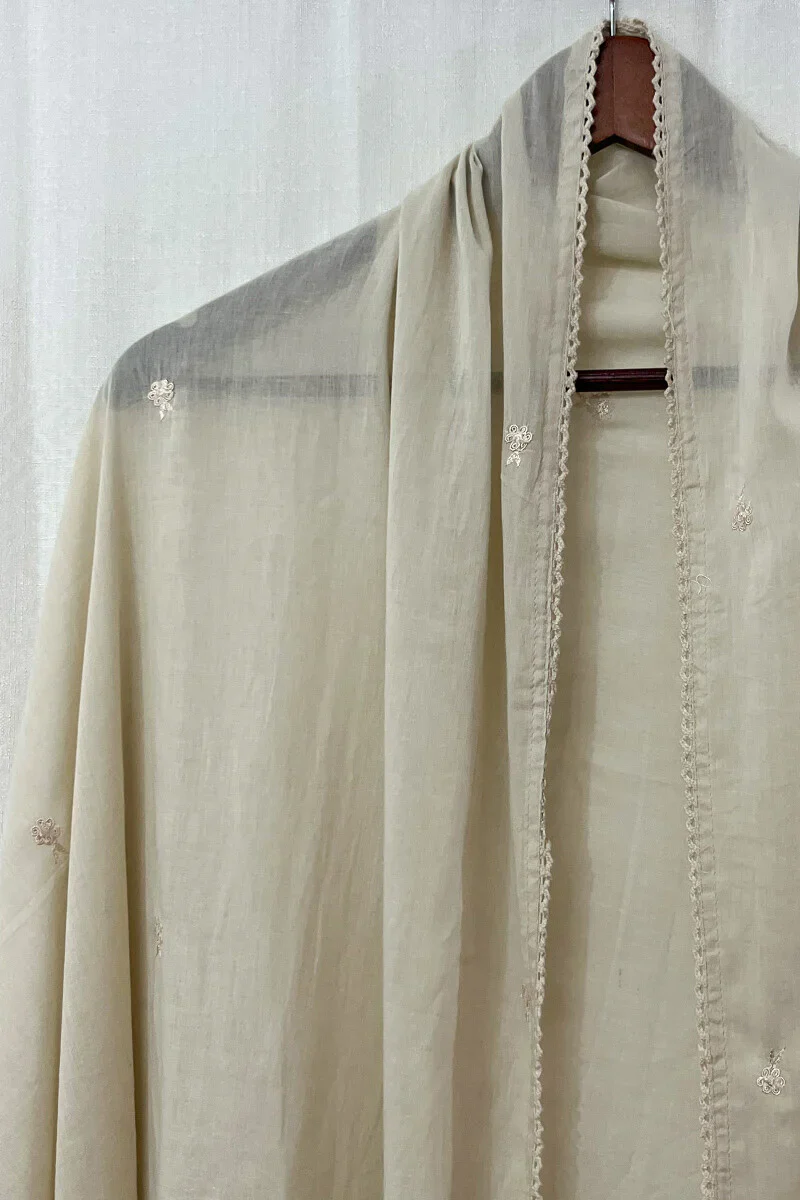 Beige Cotton Mul Dupatta - Image 2