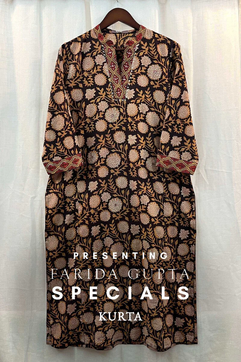 Black Hand Block-Printed Straight Cotton Kurta