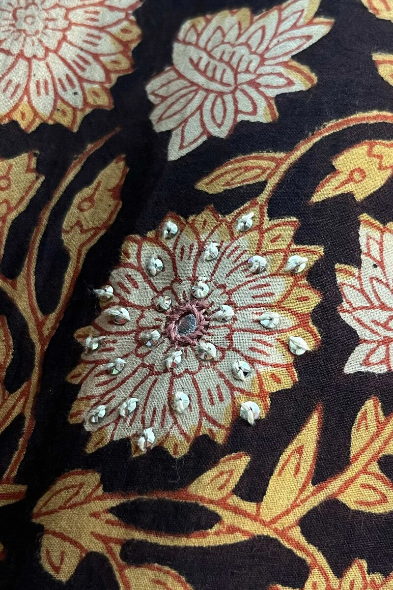 Black Hand Block-Printed Straight Cotton Kurta - Image 3