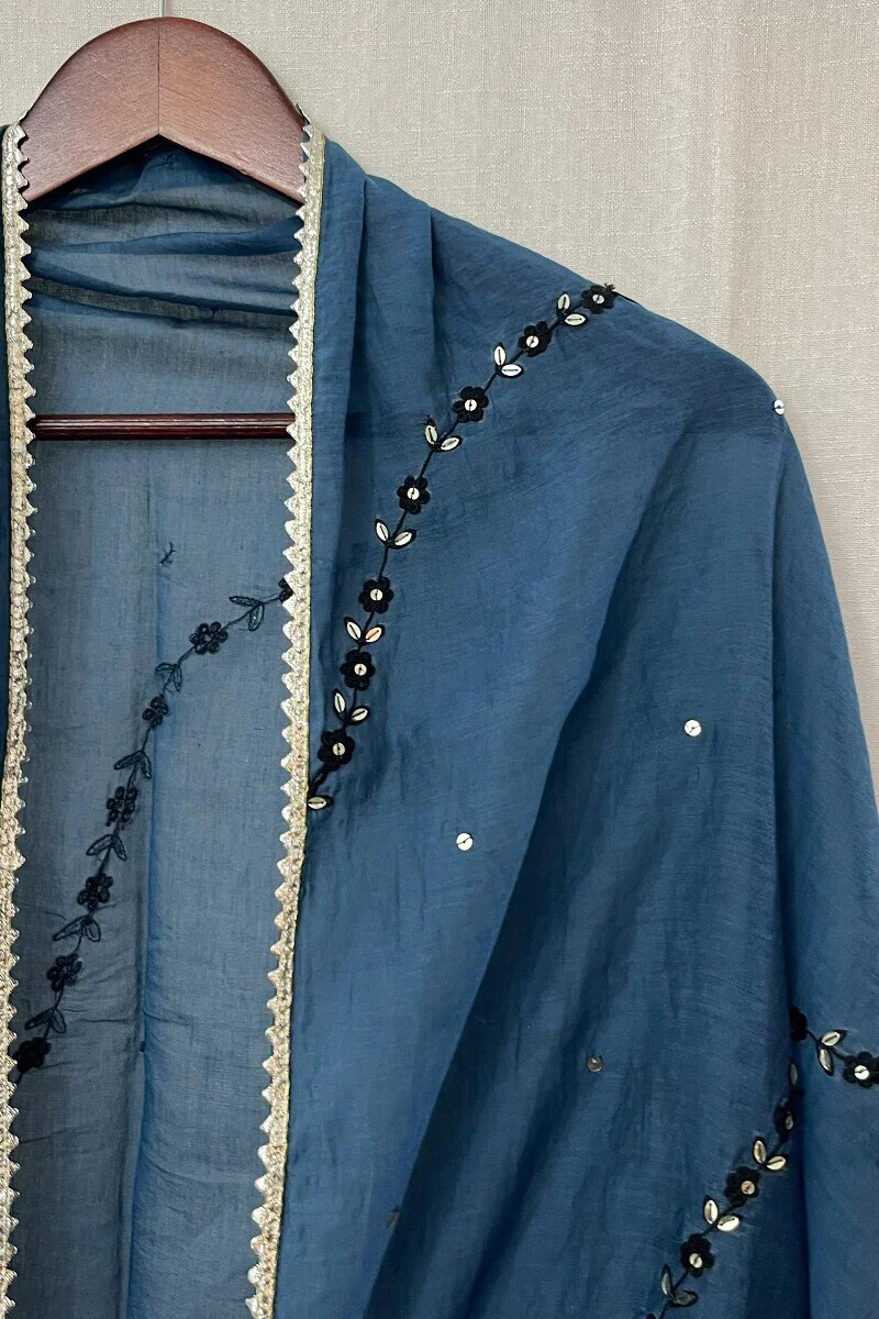 Blue Embroidered Dupatta - Image 2