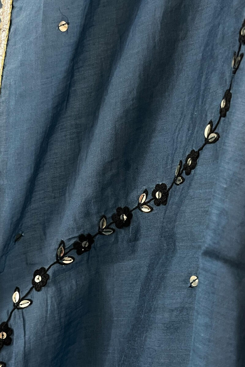 Blue Embroidered Dupatta - Image 3