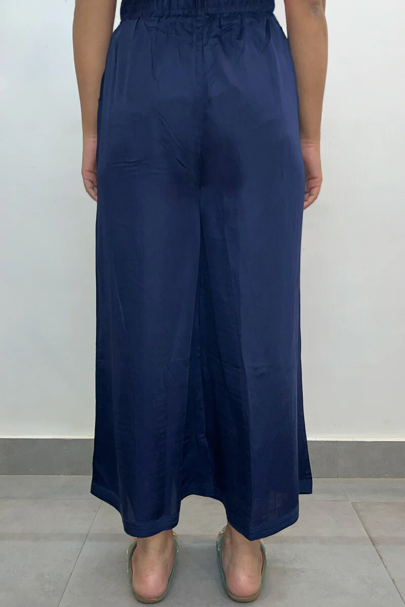 Blue Handcrafted Modal Palazzo - Image 4