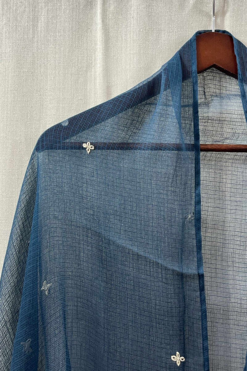 Blue Plain Handcrafted Dupatta - Image 2