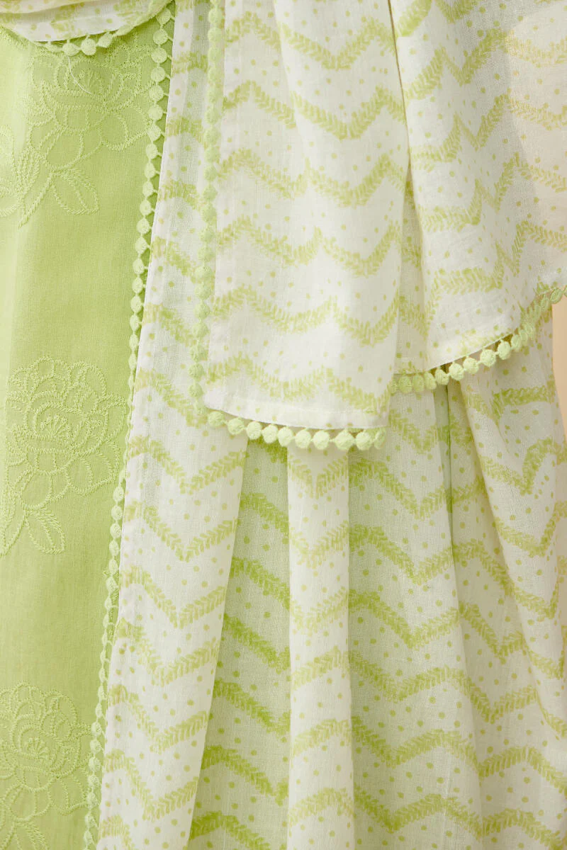 Falak Suhana Lime Green Sanganeri Dupatta - Image 5