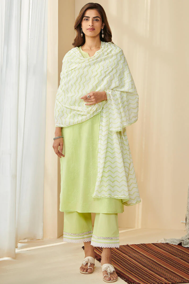 Falak Suhana Lime Green Schiffli Kurta - Image 5