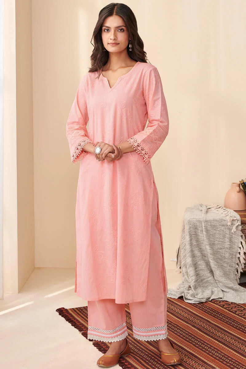 Falak Suhana Pink Schiffli Kurta - Image 2