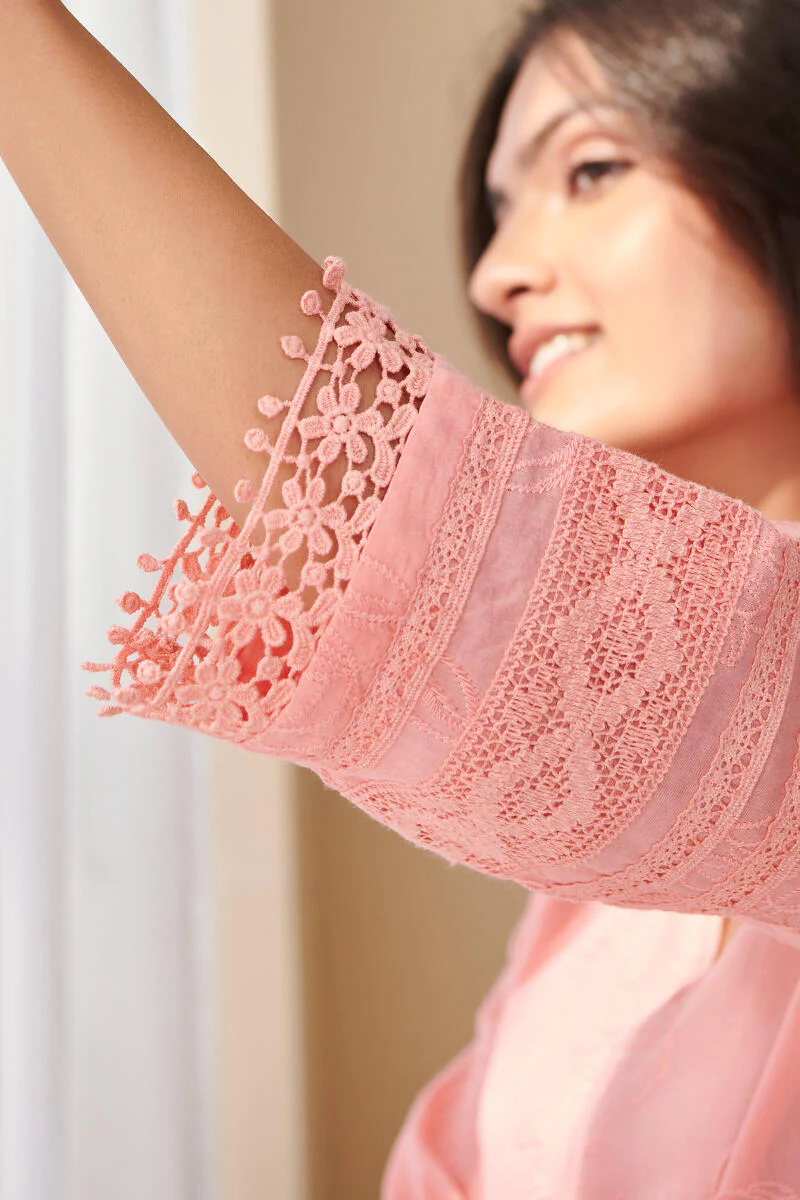 Falak Suhana Pink Schiffli Kurta - Image 4