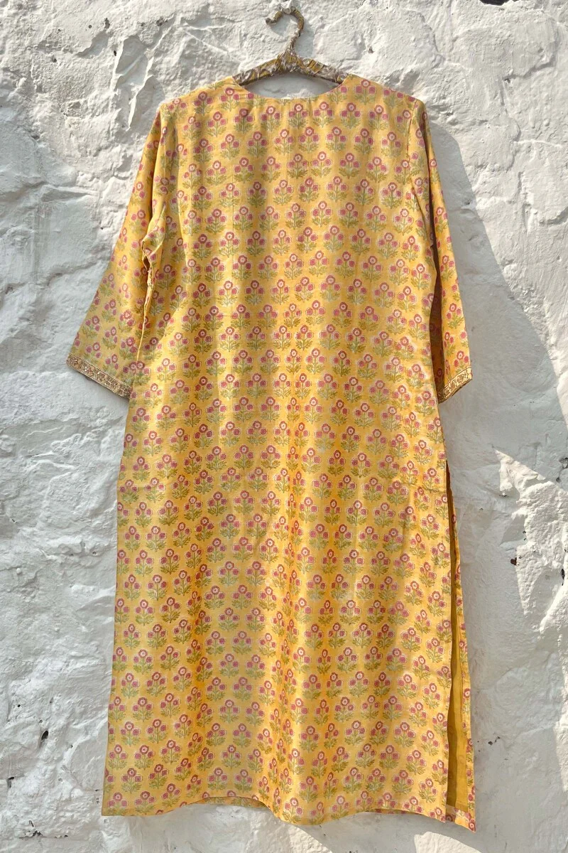 FG Specials: 1 of 1- Yellow Hand Block-Printed Chanderi Kurta Set- Medium Size - Image 11