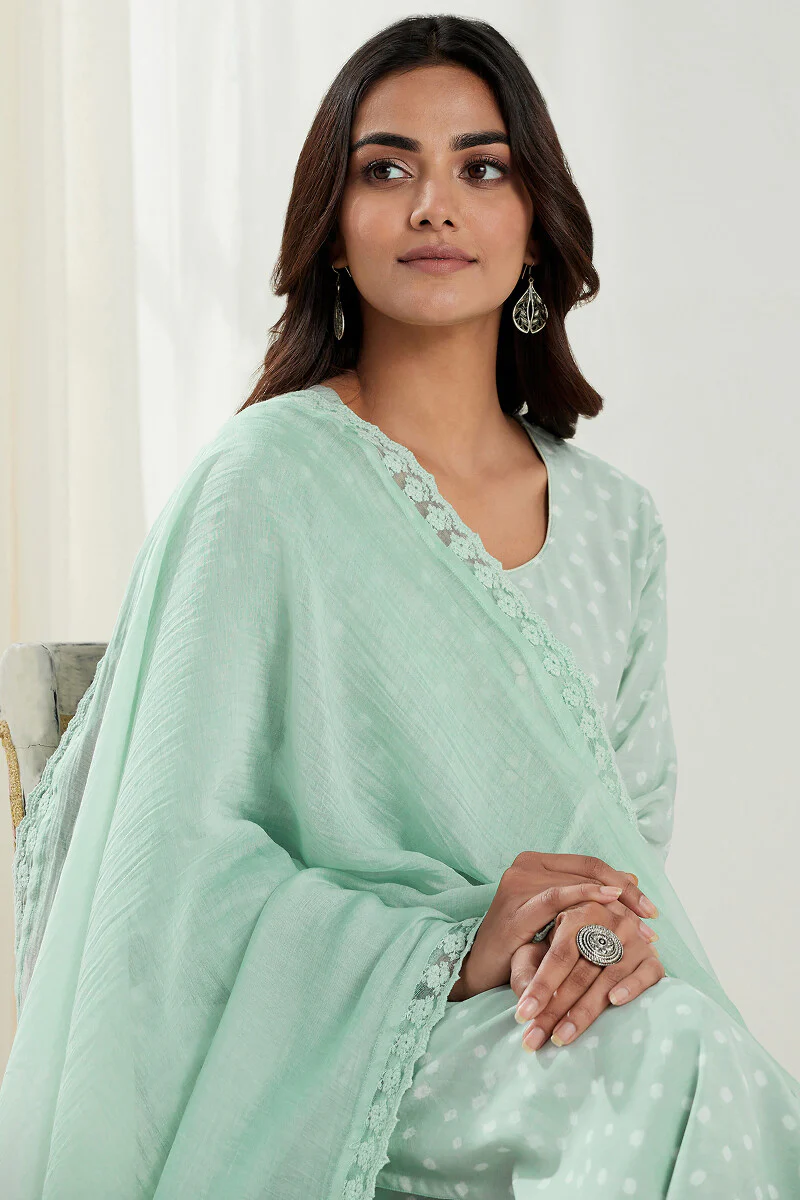 Gauhar Afroza Blue Cotton Silk Dupatta - Image 5