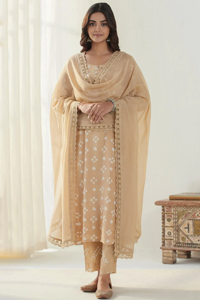 Gauhar Afroza Brown Cotton Silk Dupatta - Image 3