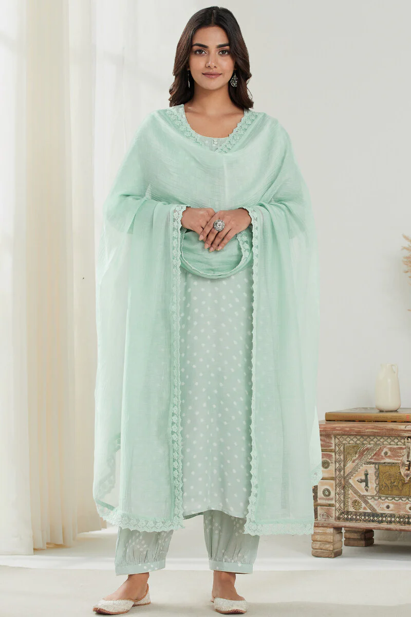 Gauhar Afroza Green Bandhej Kurta - Image 4