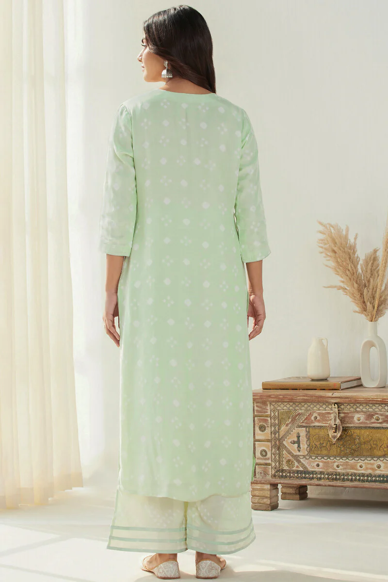 Gauhar Afroza Light Green Bandhej Kurta - Image 6