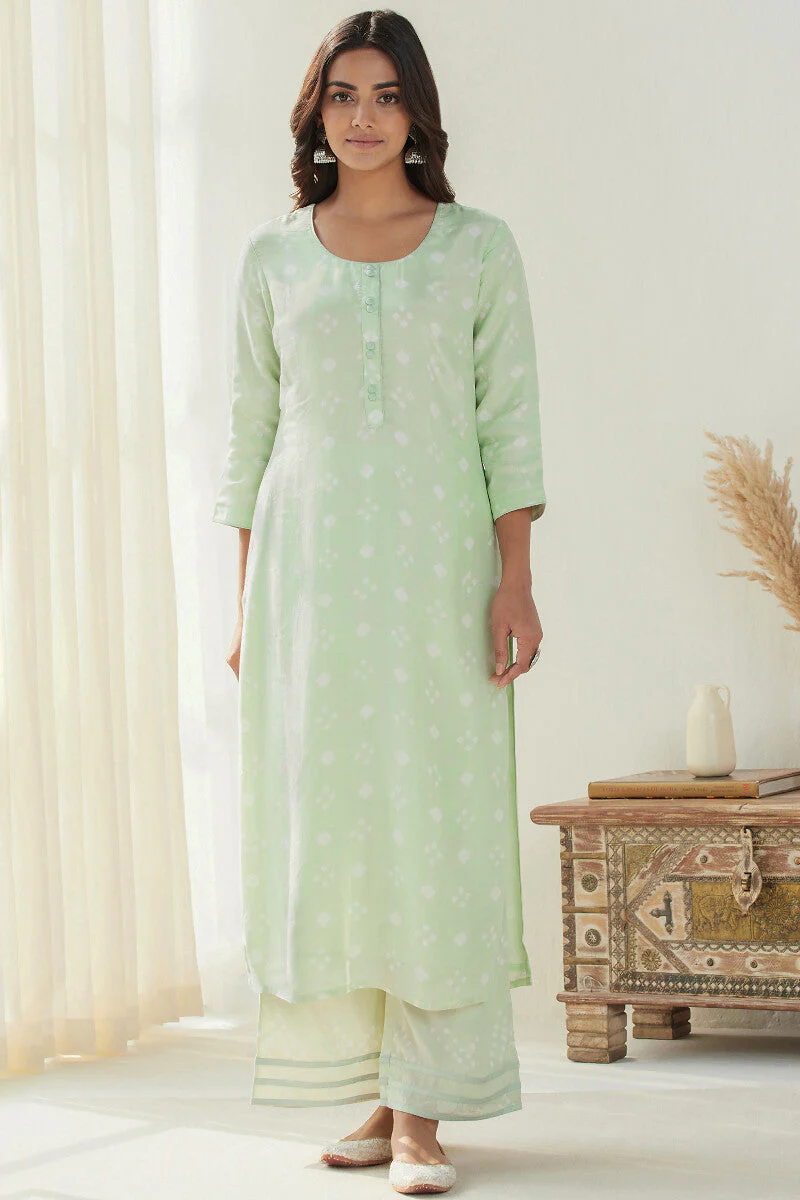 Surplus: Gauhar Afroza Light Green Bandhej Kurta - Image 3