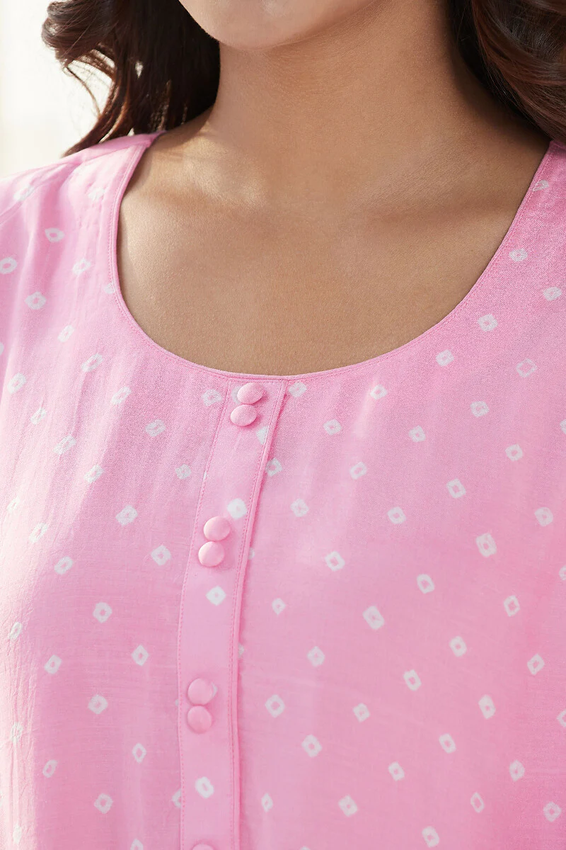 Gauhar Afroza Pink Bandhej Kurta - Image 3