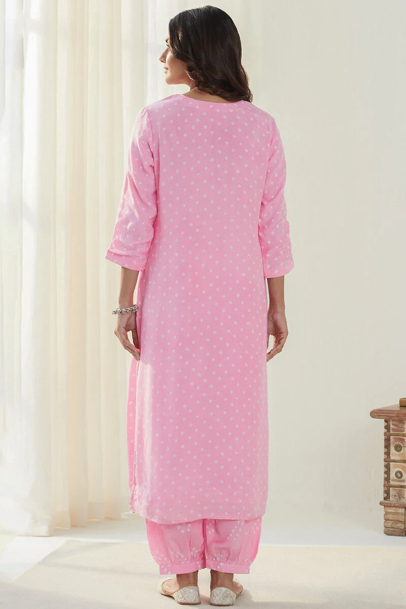 Gauhar Afroza Pink Bandhej Kurta - Image 7