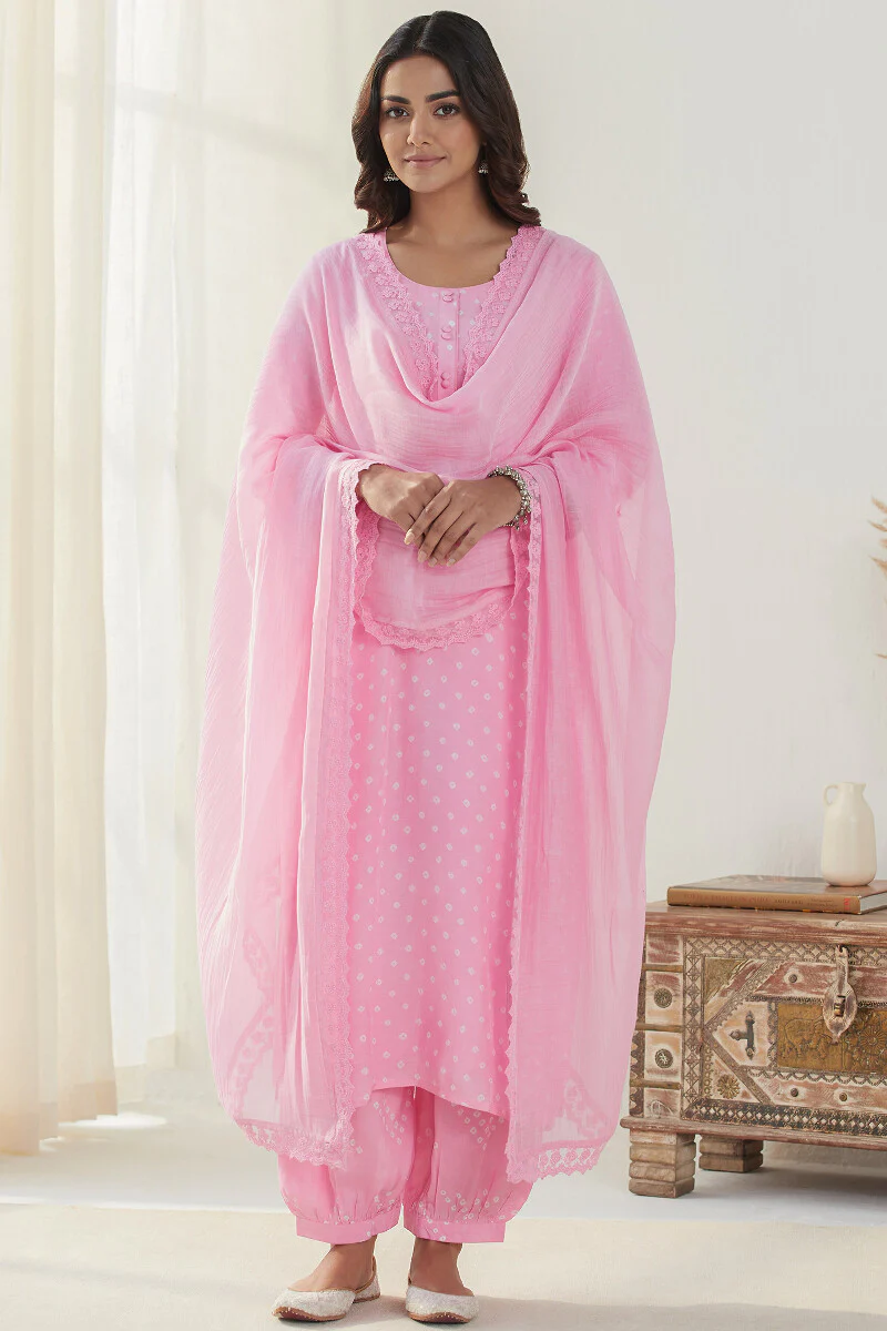 Gauhar Afroza Pink Cotton Silk Dupatta - Image 3