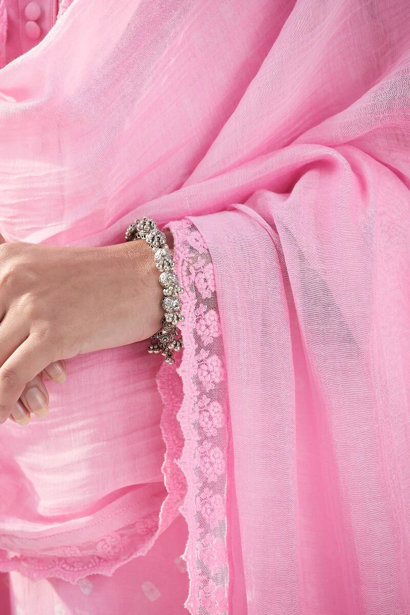 Gauhar Afroza Pink Cotton Silk Dupatta - Image 4