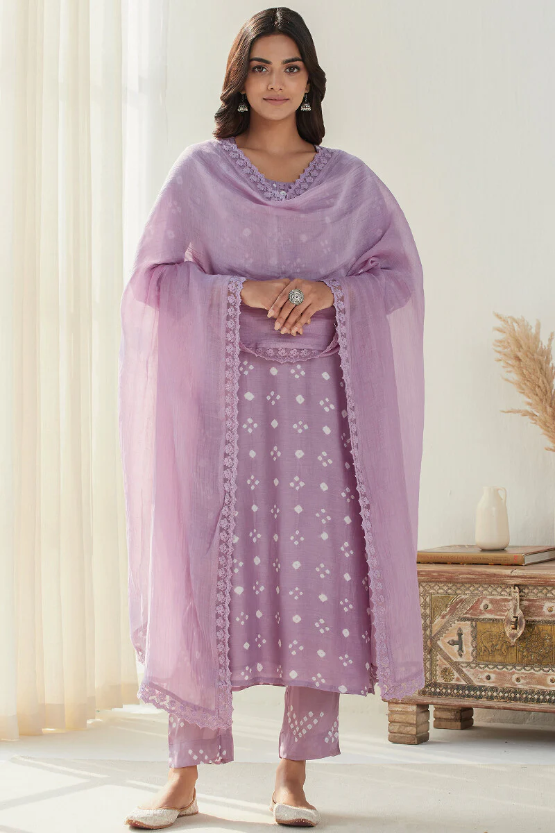 Gauhar Afroza Purple Bandhej Kurta - Image 4