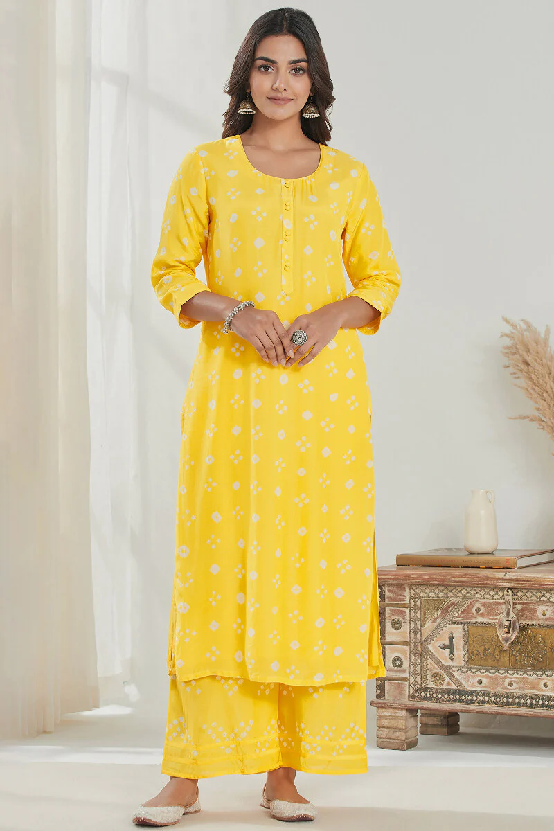 Gauhar Afroza Yellow Bandhej Kurta - Image 2