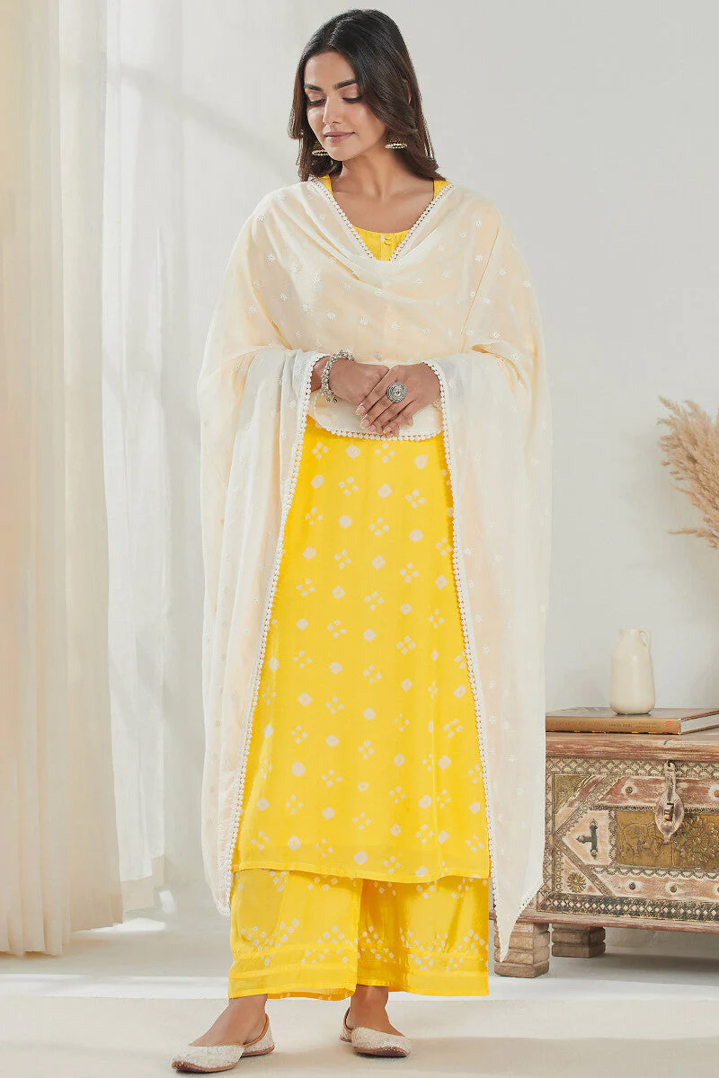 Gauhar Afroza Yellow Bandhej Kurta - Image 4