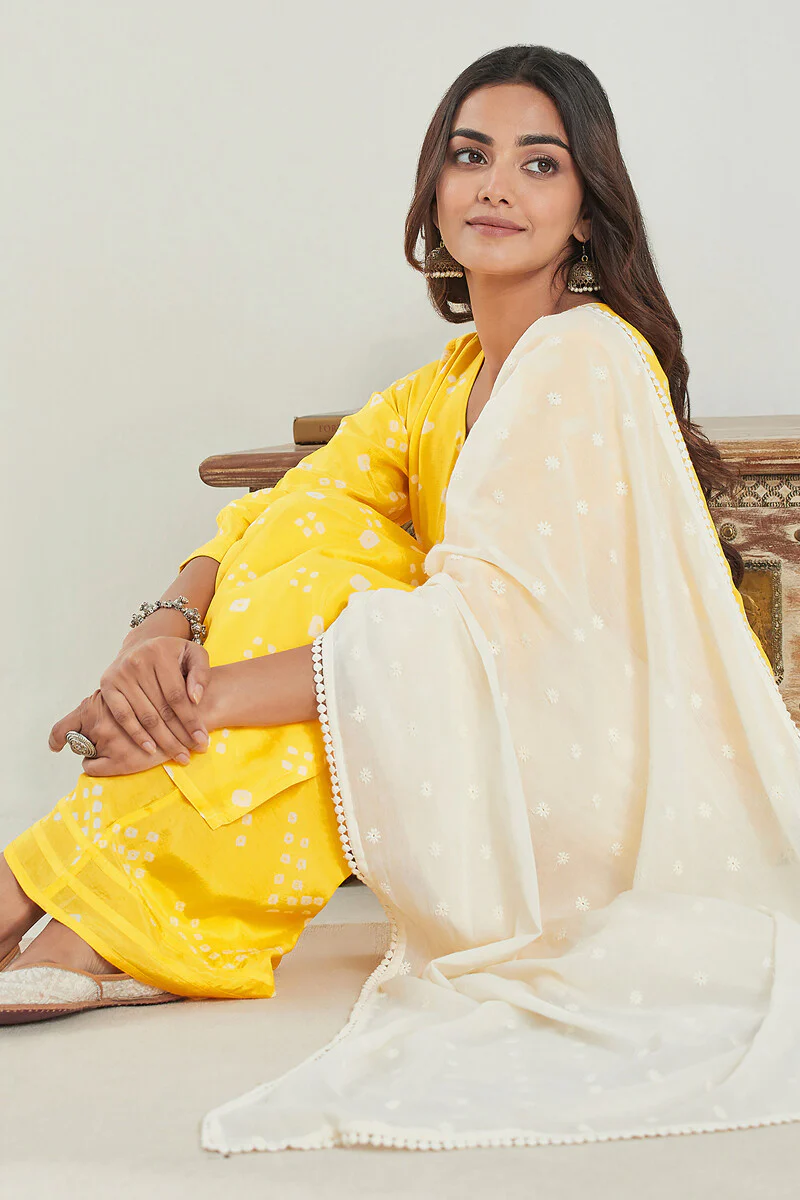 Gauhar Afroza Yellow Bandhej Kurta - Image 6