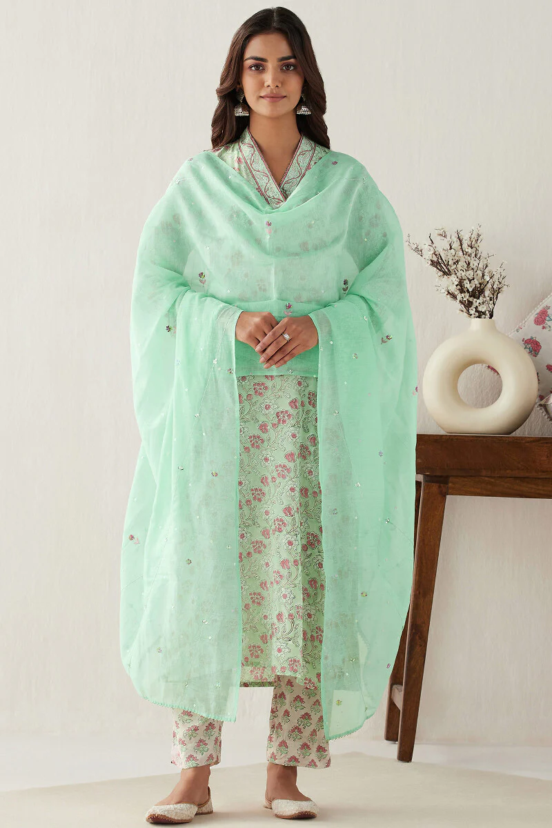 Gauhar Farhat Green Cotton Silk Dupatta - Image 3