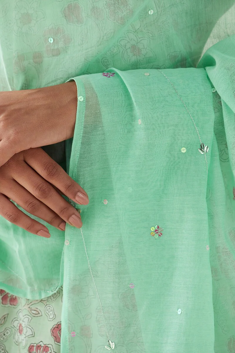 Gauhar Farhat Green Cotton Silk Dupatta - Image 4