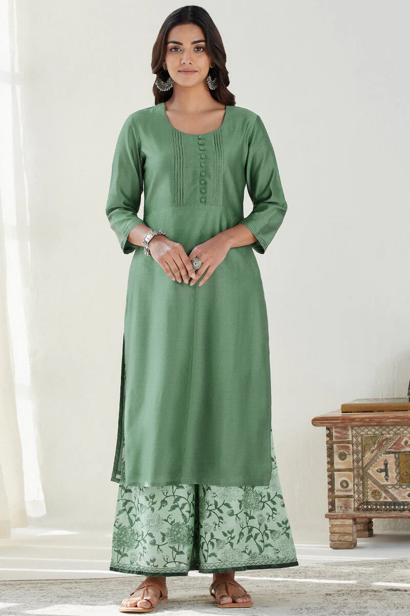 Gauhar Maira Green Sanganeri Chanderi Palazzo - Image 3