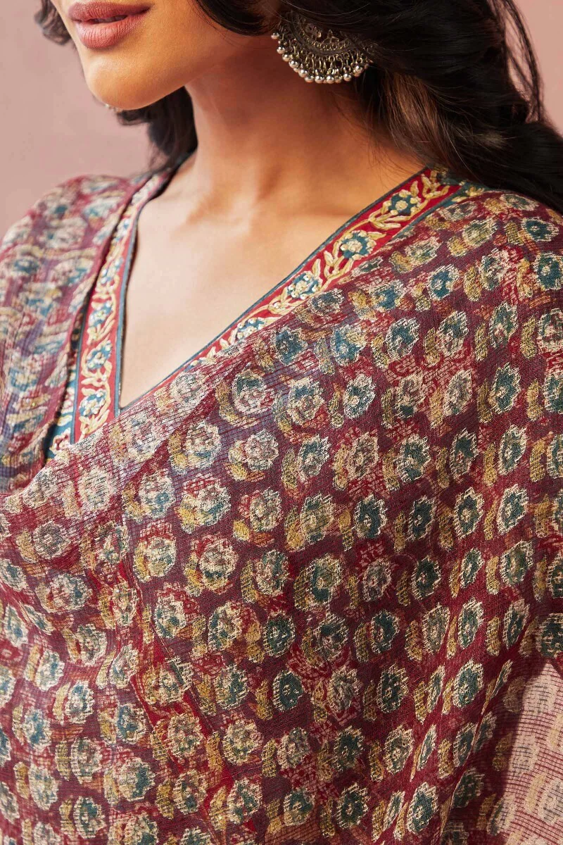 Gauhar Ruhi Sanganeri Red Kota Dupatta - Image 2