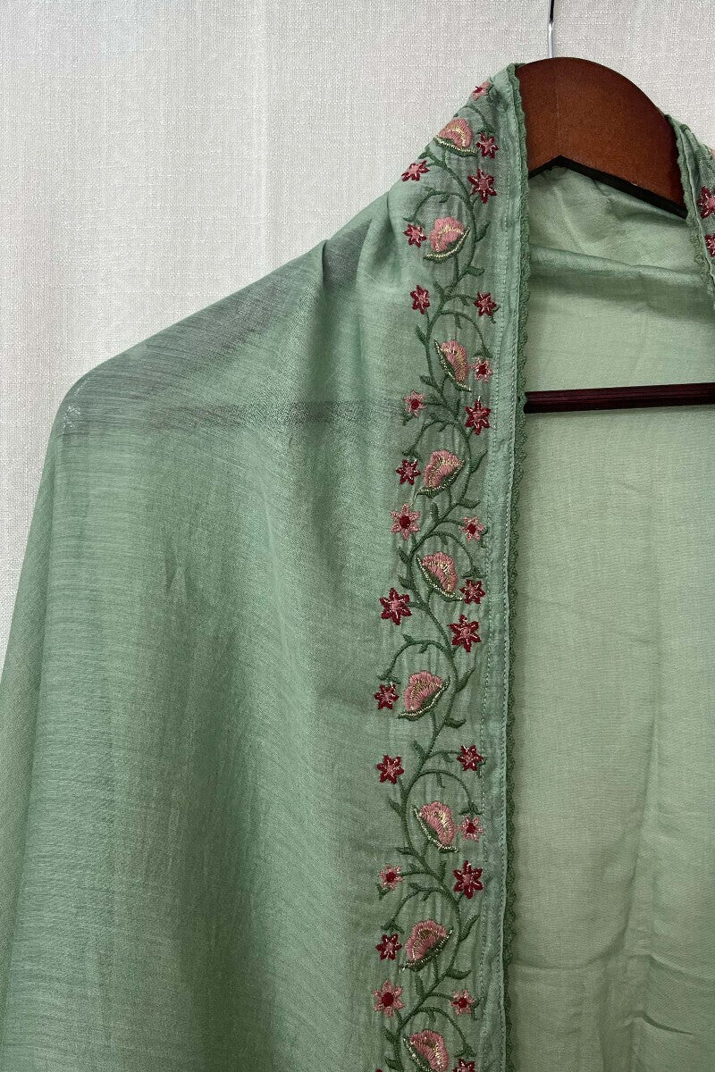 Green Cotton Silk Dupatta - Image 2