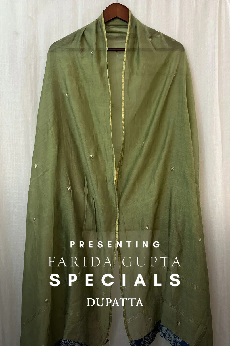 Green Embroidered Chanderi Dupatta