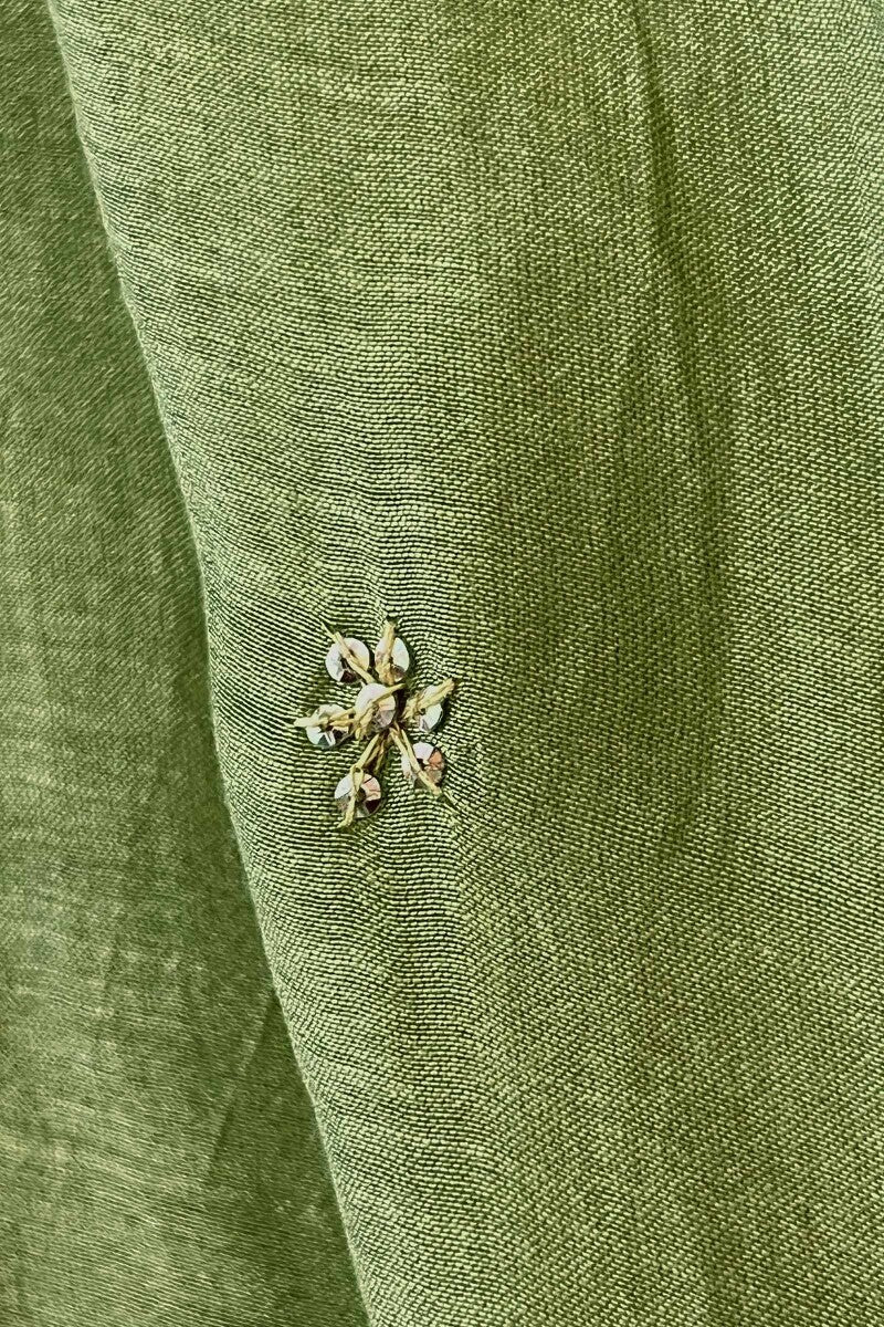 Green Embroidered Chanderi Dupatta - Image 3