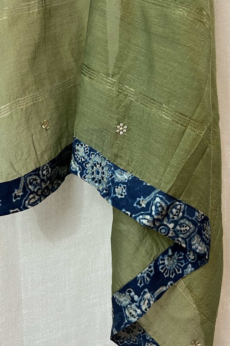 Green Embroidered Chanderi Dupatta - Image 4