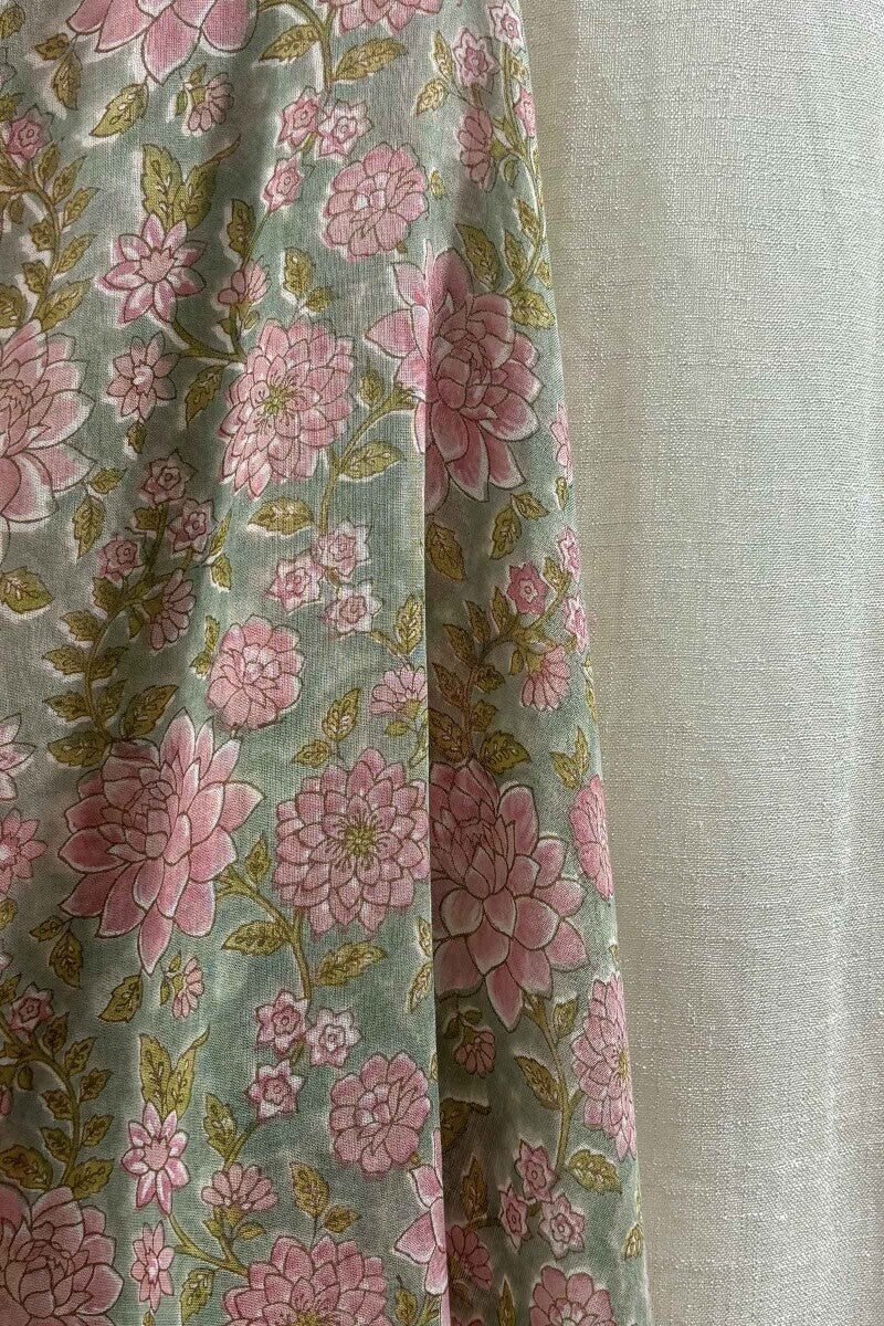 Green Hand Block-Printed Cotton Mul Dupatta - Image 4