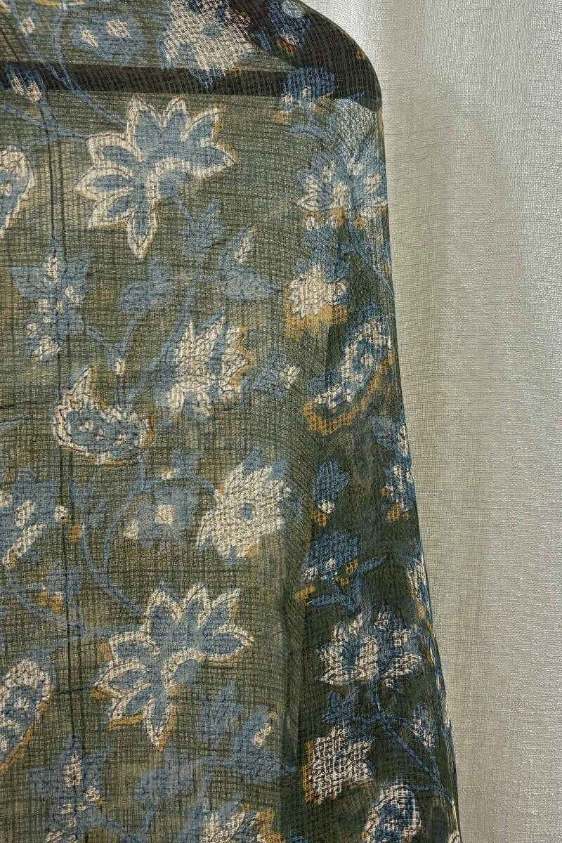 Green Hand Block-Printed Dupatta - Image 3