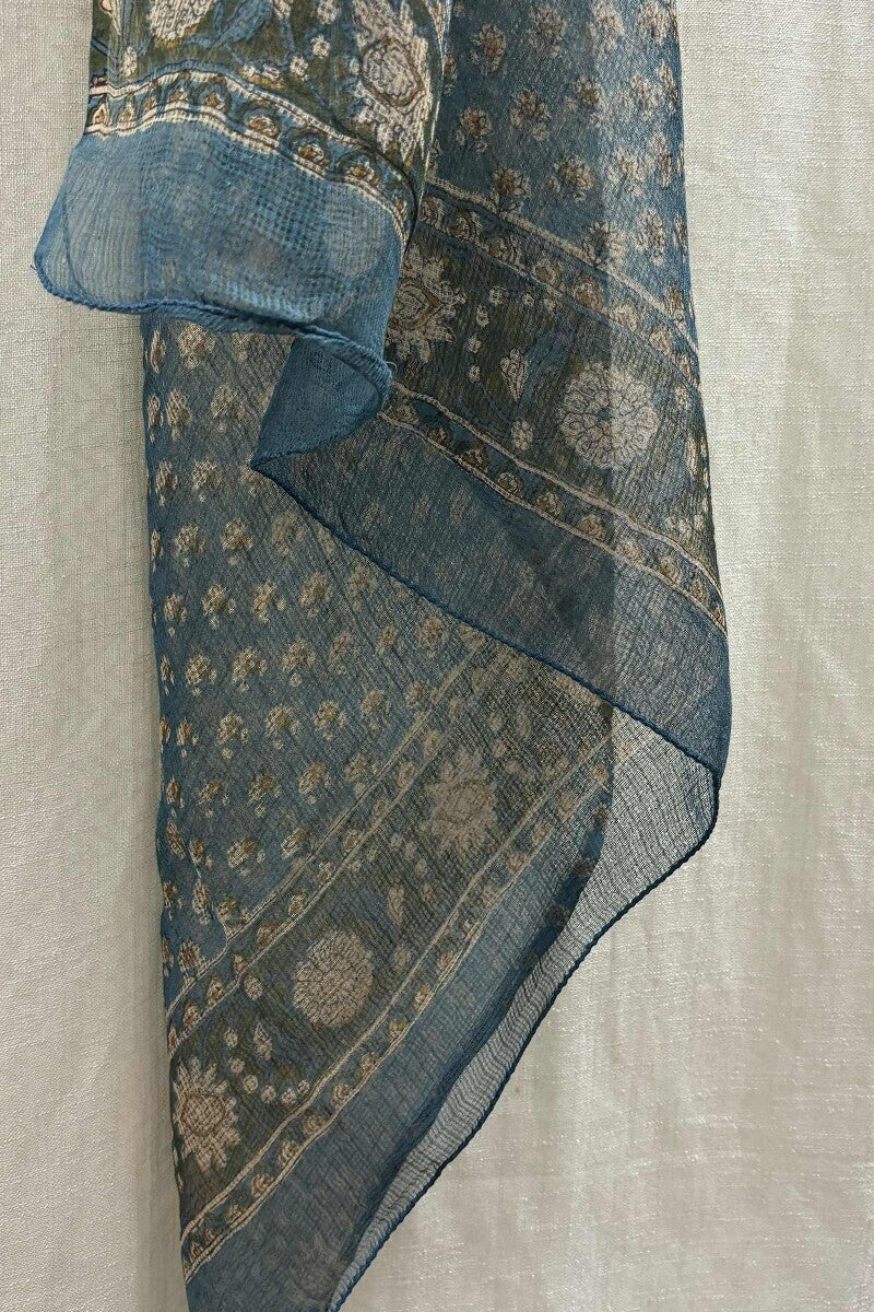 Green Hand Block-Printed Dupatta - Image 4