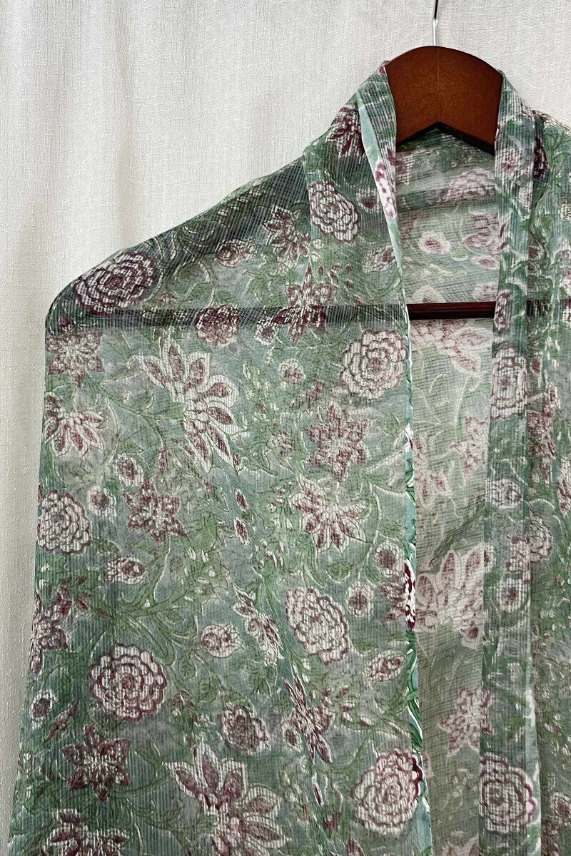 Green Hand Block-Printed Dupatta - Image 2