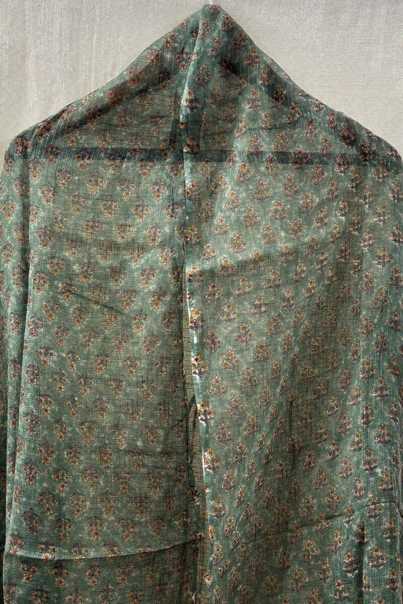 Green Hand Block-Printed Dupatta - Image 2