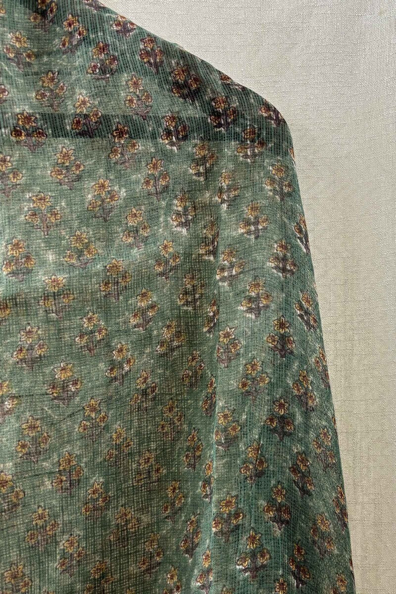 Green Hand Block-Printed Dupatta - Image 3