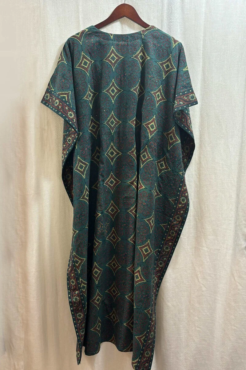 Green Hand Block-Printed Kaftan - Image 5