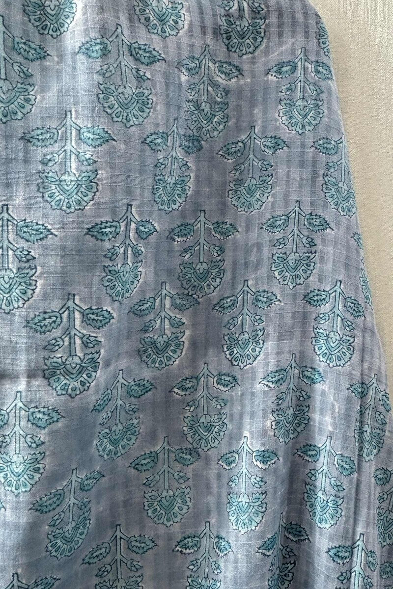 Grey Hand Block-Printed Cotton Dobby Dupatta - Image 2