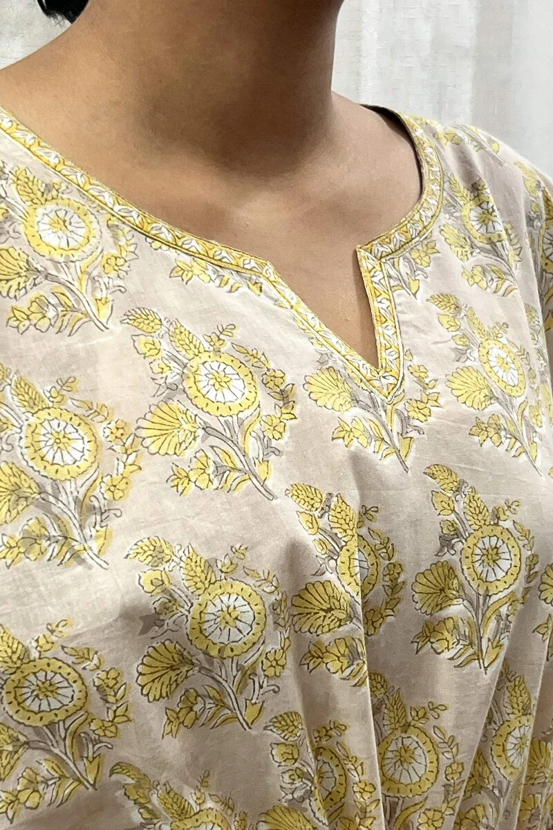 Grey Hand Block-Printed Kaftan - Image 2