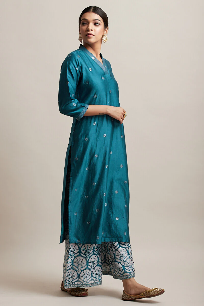 Gul Bano Blue Chanderi Kurta - Image 2