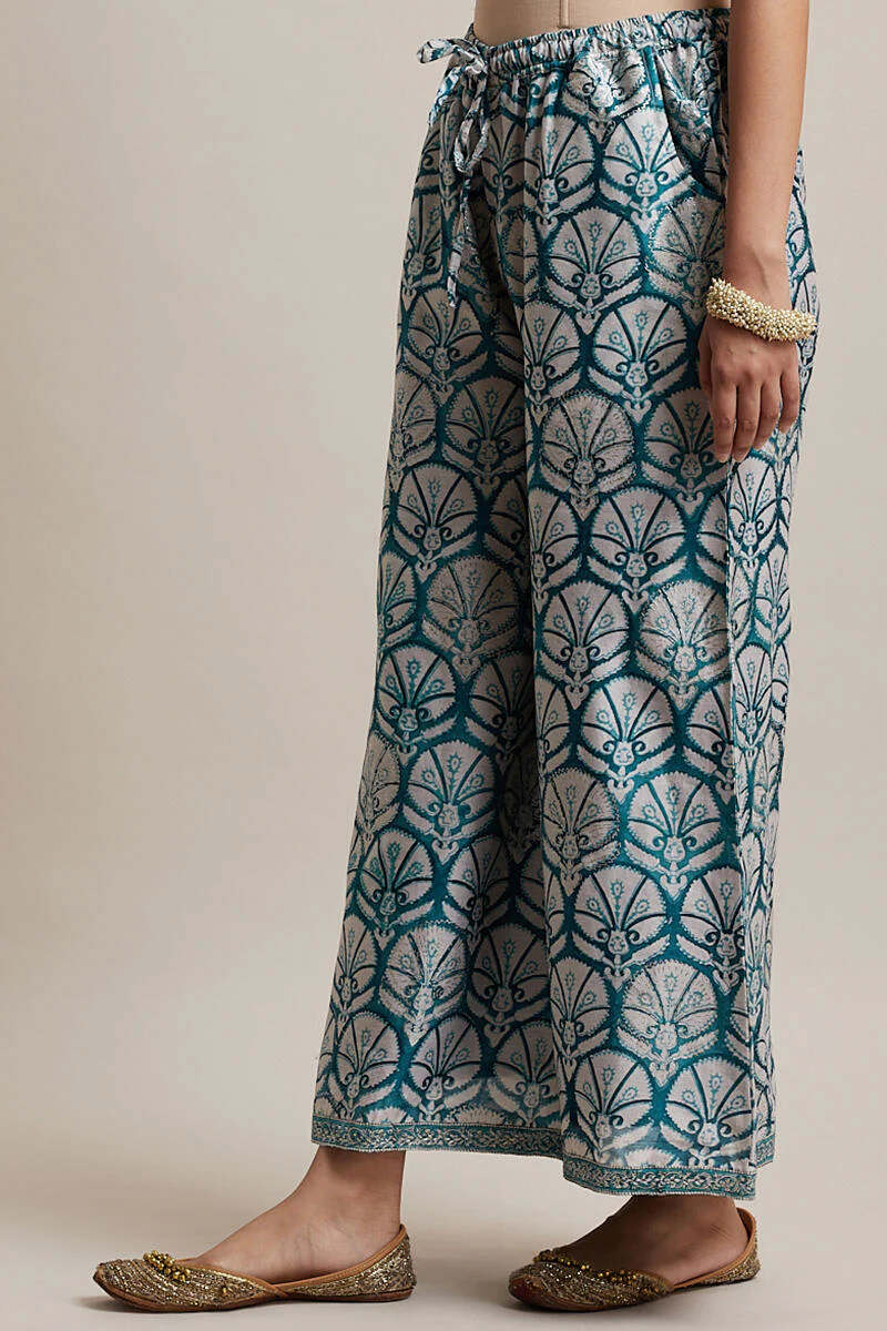 Gul Bano Blue Chanderi Palazzo - Image 3