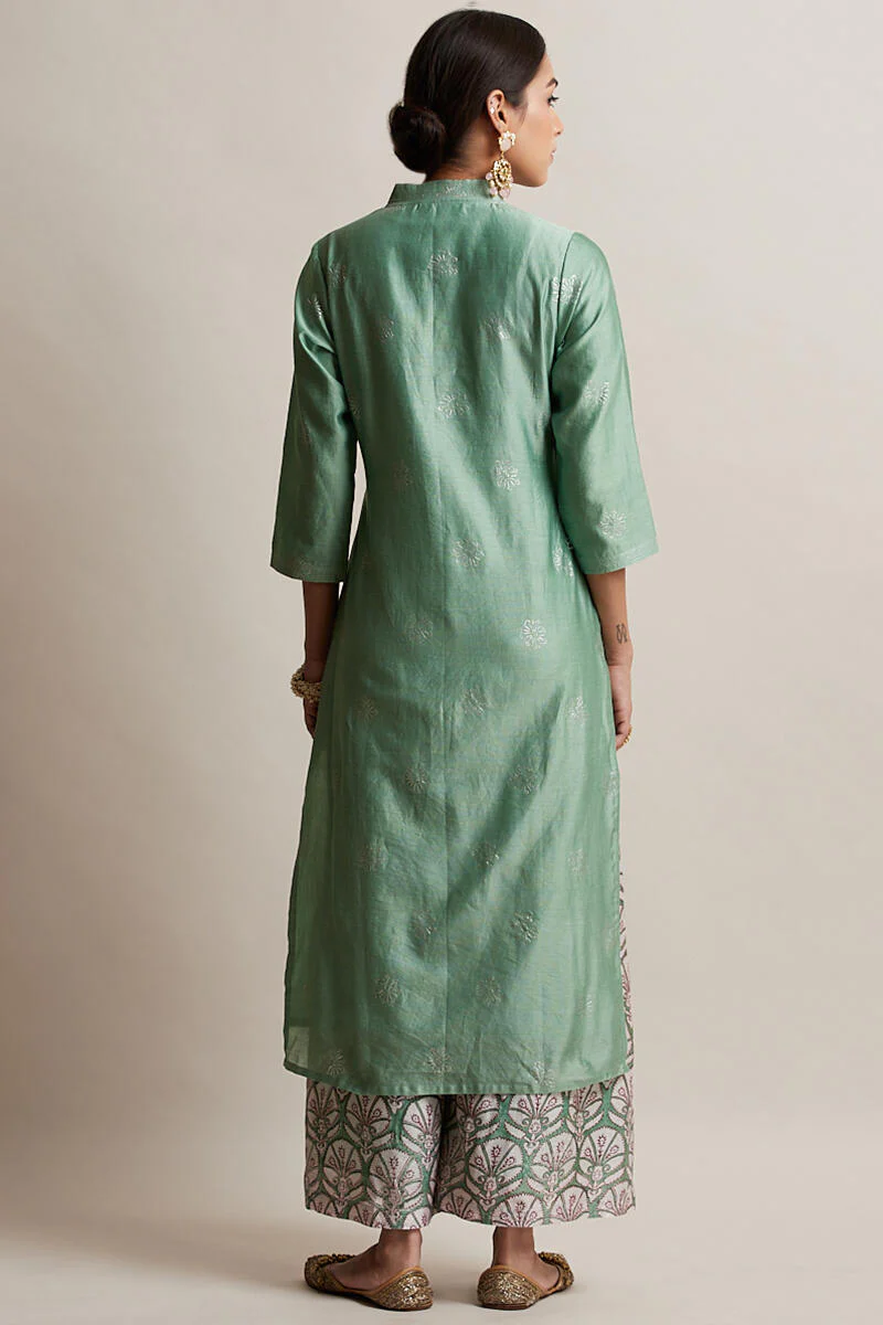Gul Bano Green Chanderi Kurta - Image 4