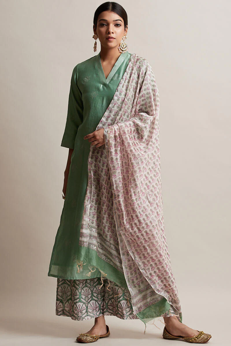 Gul Bano Green Chanderi Kurta - Image 5