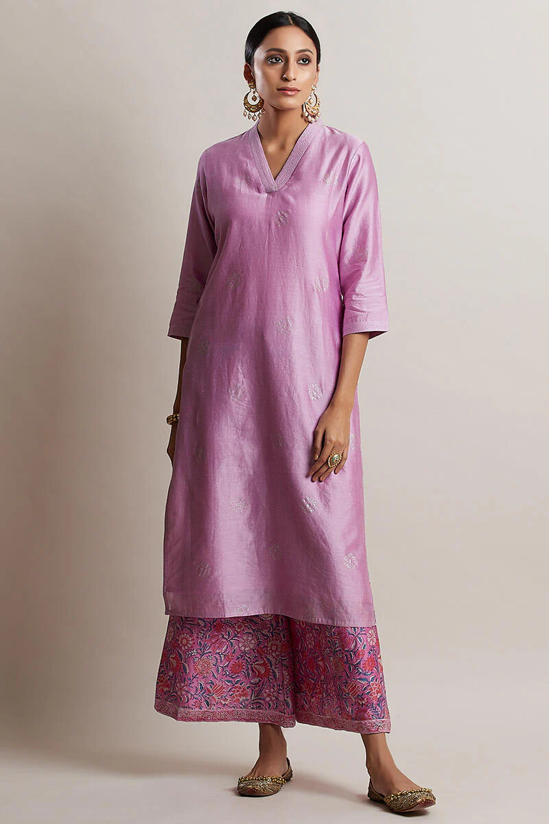 Gul Bano Lavender Chanderi Kurta