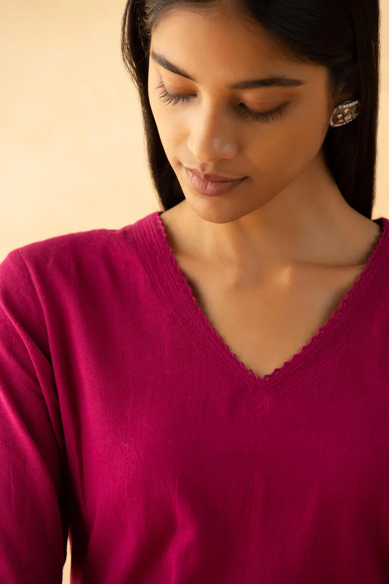 Gulbarg Maroon Handloom Kurta - Image 2