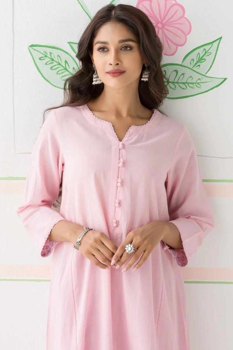 Gulbarg Pink Handloom Kurta